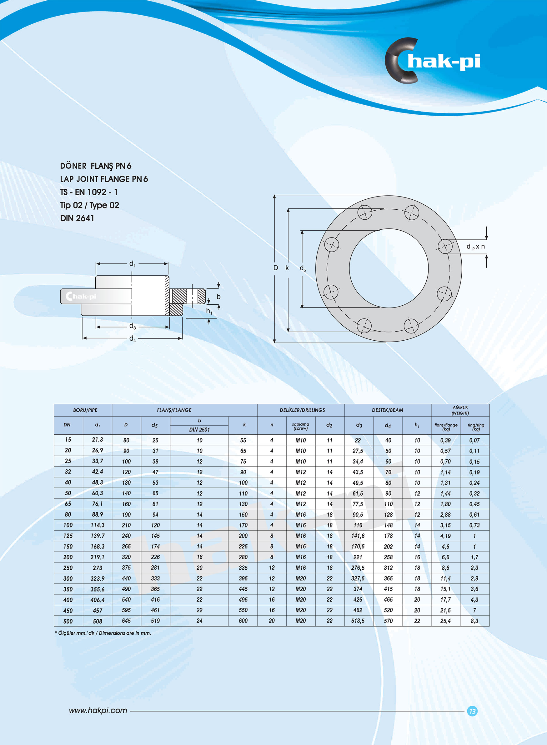 Pn 6 Çelik Gevşek Flanş TS-EN 1092-1 / TİP 02 / DIN 2642